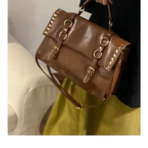 JIAERDI Y2k Grunge Brown Messenger Bag Women Rivet Chic Large Capacity Crossbody Bag Ladies Retro Luxury Designer Handbag 2025