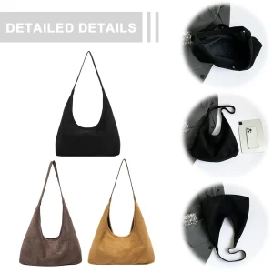 Women Suede Slouchy Hobo Bag Magnetic Closure Handbag Solid Color Underarm Bag Trendy Shopping Travel Bag