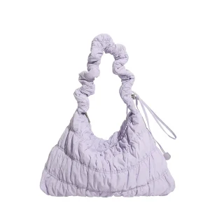 Fashion Quilted Padded Shoulder Bag for Women Large Capacity Pleated Bubbles Cloud Crossbody Bag Solid Color Space Cotton Padded